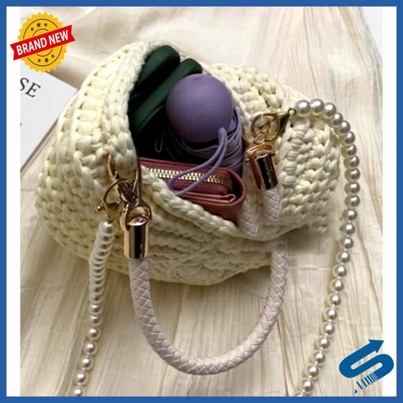 Handwoven Seashell Hobo Bag Crochet Beach Shoulder Crossbody Purse - Picture 4 of 7